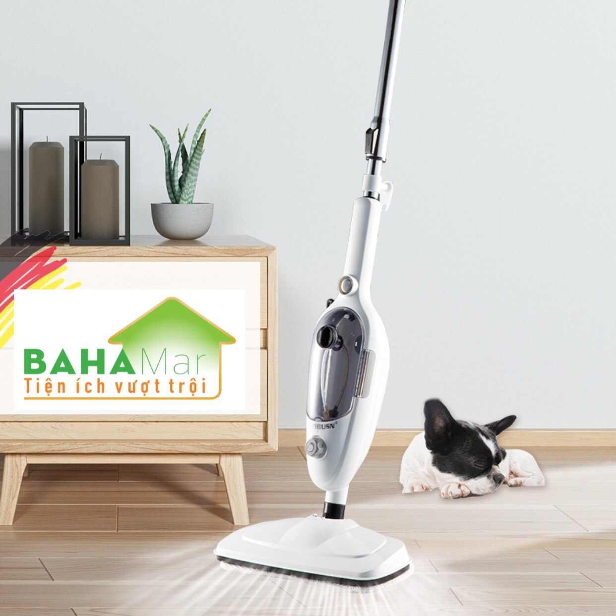 MÁY LAU NHÀ ĐA NĂNG BẰNG HƠI NƯỚC NHIỆT ĐỘ CAO "BAHAMAR" làm nóng nước để lau đánh tan mọi vết bẩn trên sàn nhà, cửa kính, đồ dùng gia đình và là hơi cả quần áo...