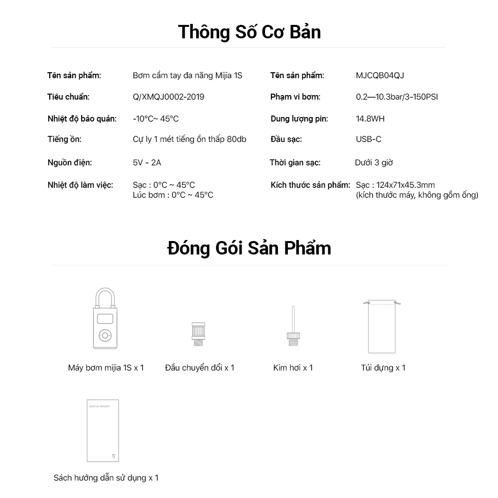 Bơm lốp ô tô Xiaomi Mijia Bicycle Pump MJCQB04QJ - Bơm điện cầm tay MIJIA Air Pump 1S