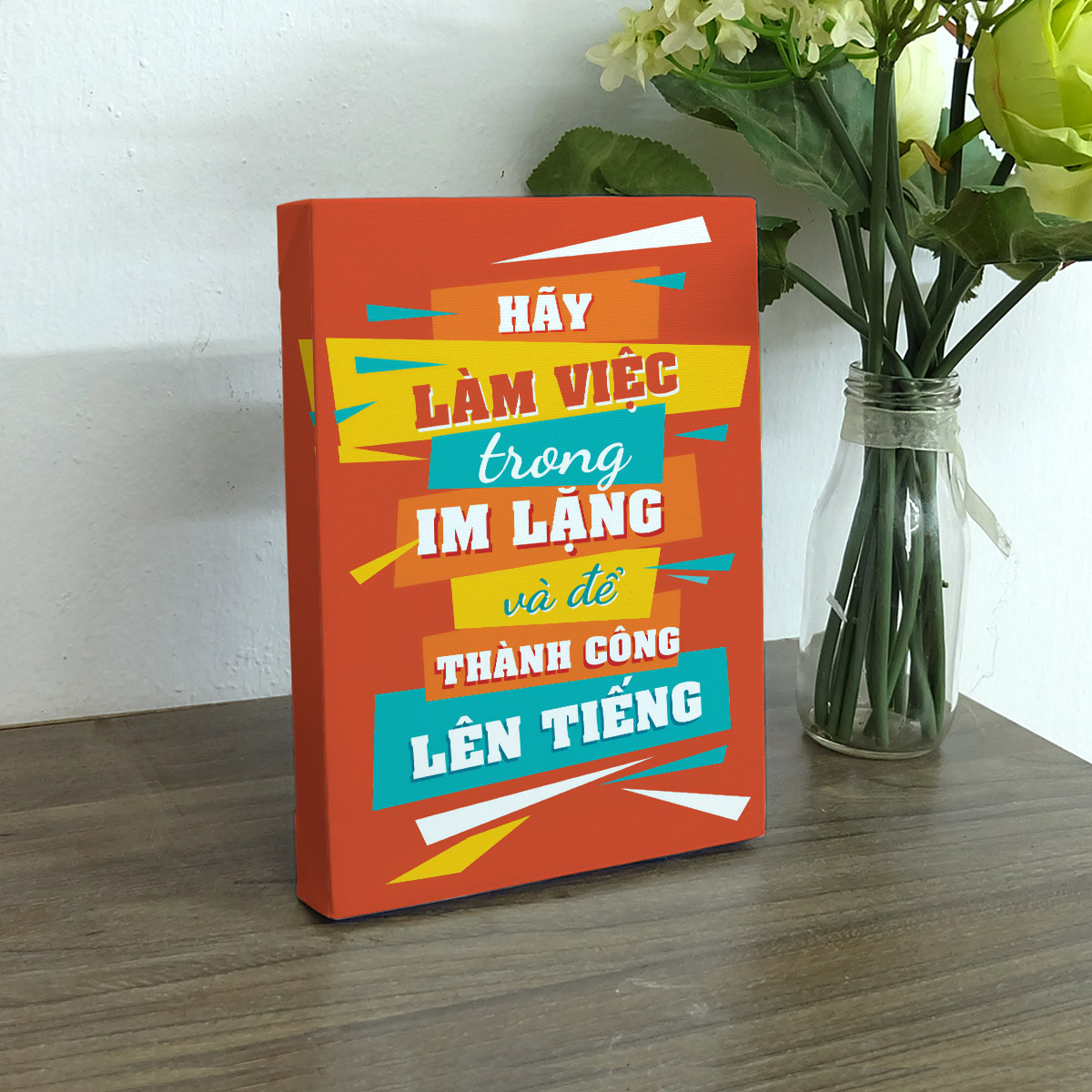 Tranh để bàn slogan tạo động lực Cocopic OFV095-DB Hãy làm việc trong im lặng