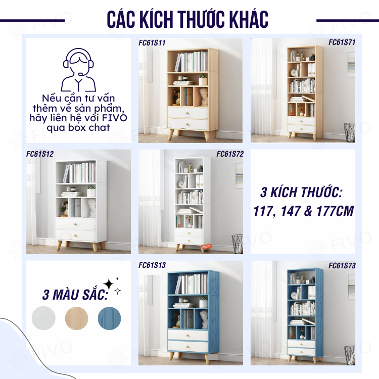 Tủ Đựng Sách Gỗ MDF Đa Tầng FIVO FB61 Có Hộc Kéo Phong Cách Hàn Quốc Dễ Dàng Lắp Ráp Màu Trắng - Hàng Chính Hãng