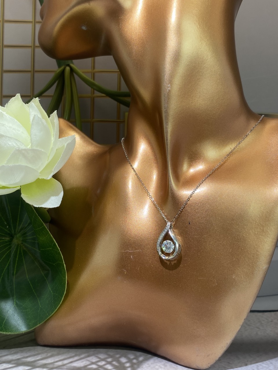 Dây cổ Bạc 925 xi Kim viên chủ Kim Cương nhân tạo Moissanite hạt 1.0 carat - N10.2.3.8