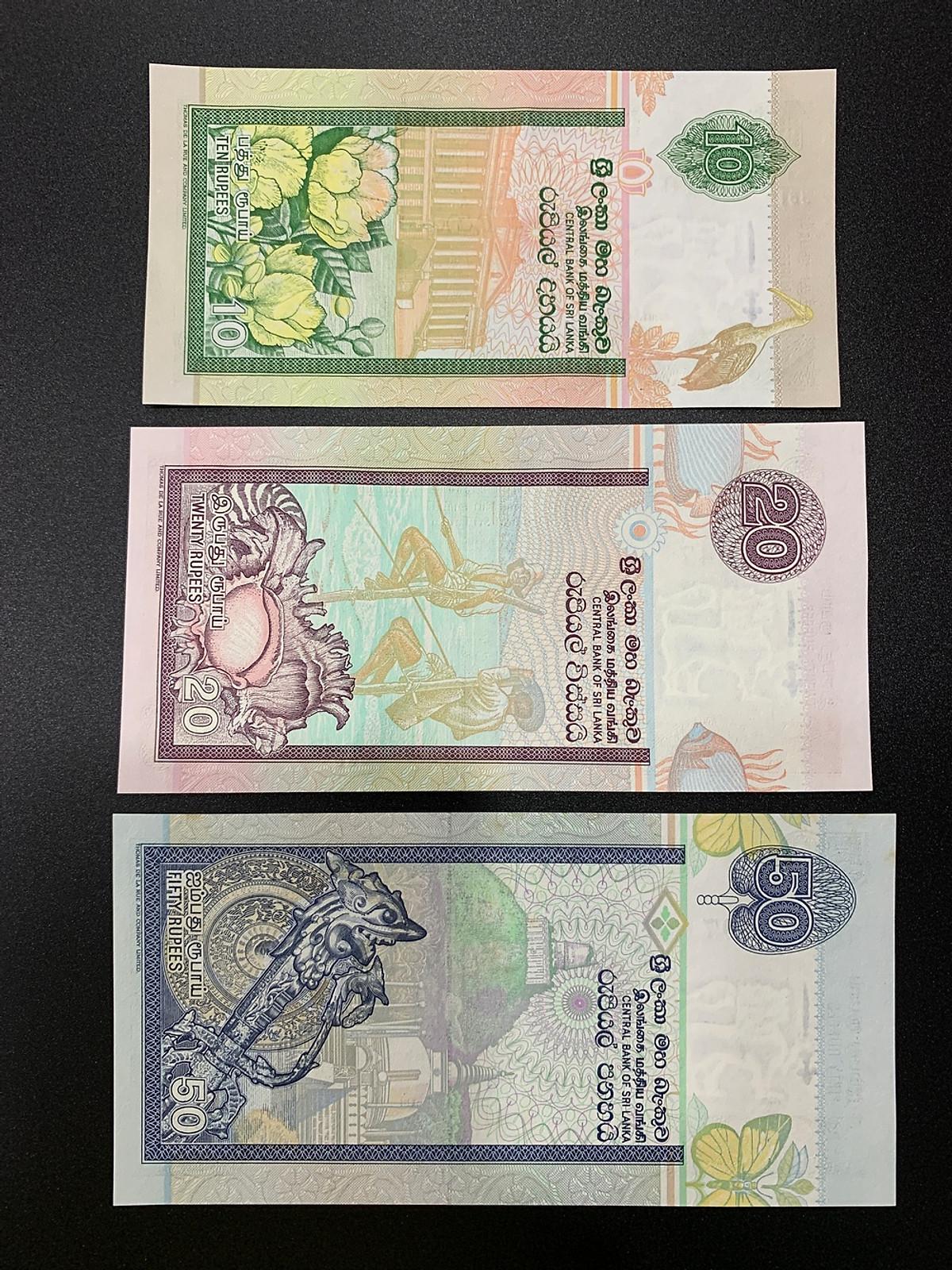 Sét 3 tờ tiền đất nước Sri Lanka mệnh giá 10 20 50 Rupees xưa - Mới 100% UNC - tiền châu Á, sưu tầm