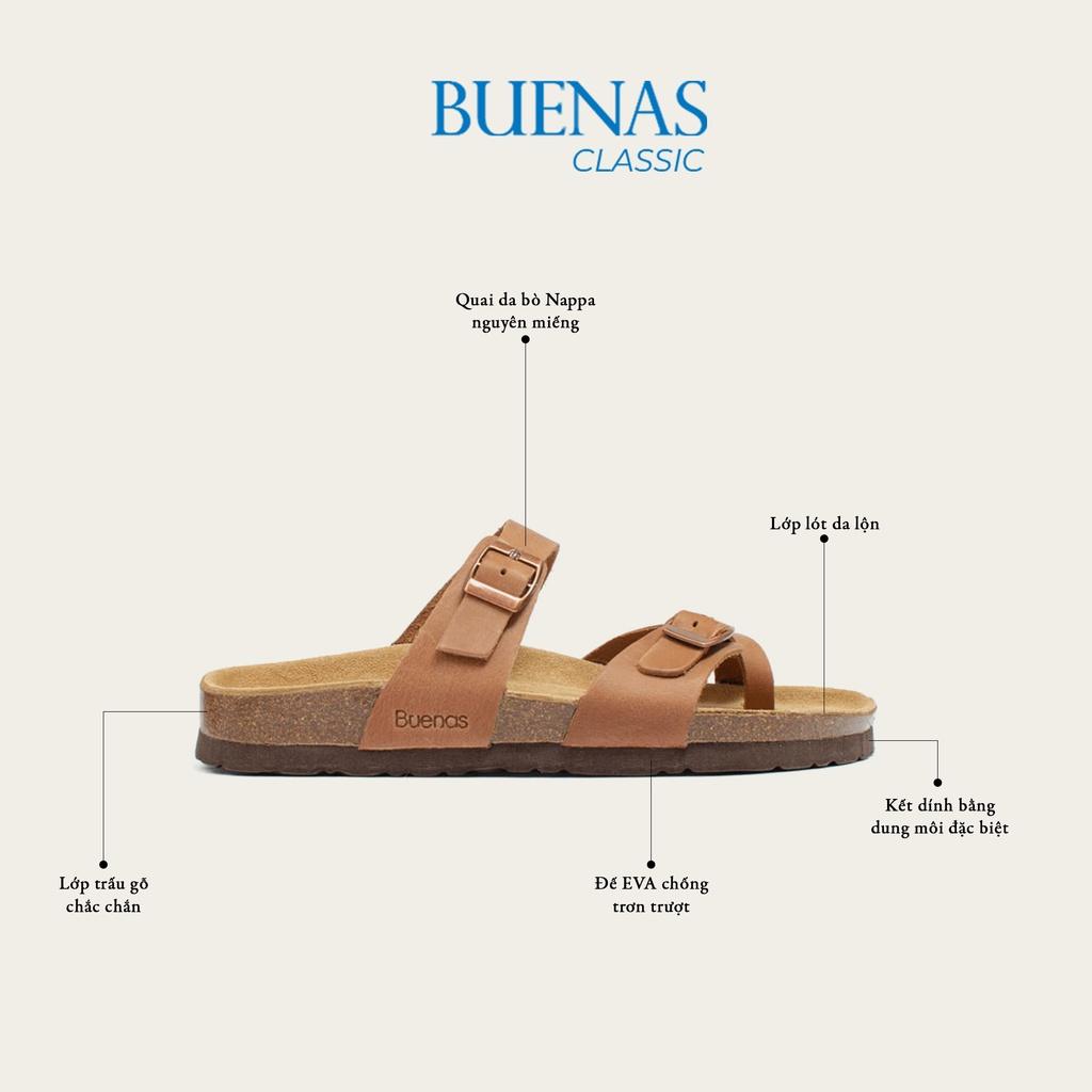 Dép đế trấu nam nữ da bò unisex birken xỏ ngón Buenas - BB02