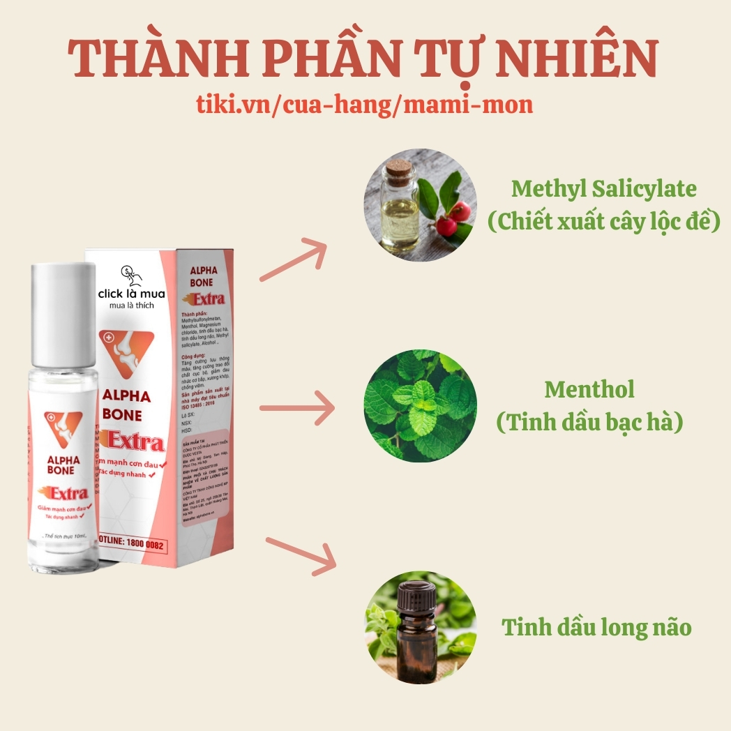 Dầu nóng xoa bóp, cao xoa bóp xương khớp Alpha Bone Extra, dầu lăn massage cổ vai gáy, thoát vị đĩa đệm 10ml