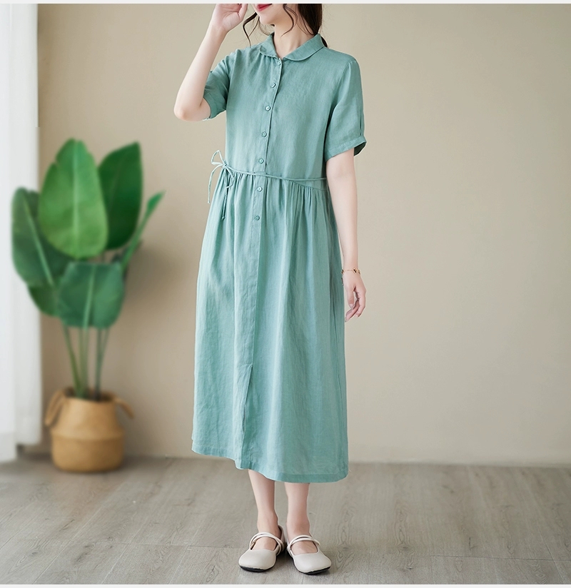 Đầm váy nữ thiết kế dáng suông có thắt eo chất liệu linen dễ mặc mẫu mới