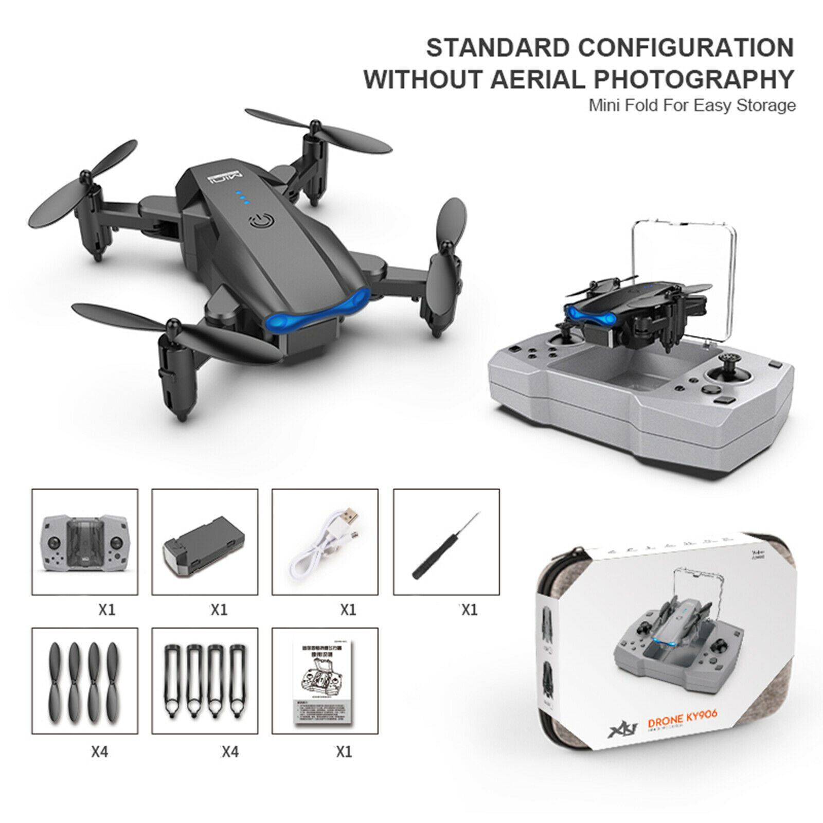 Flycam KY906 Mini Drone 4K có camera dành cho người tập bay, pin trâu, nhào lộn 360 độ, truyền hình ảnh trực tiếp về điện thoại