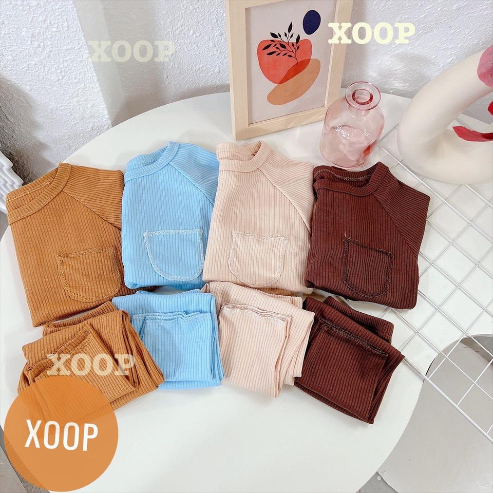 Bộ dài tay xoop - Bộ dài tay gân tăm chạy chỉ nổi túi cho bé BD11