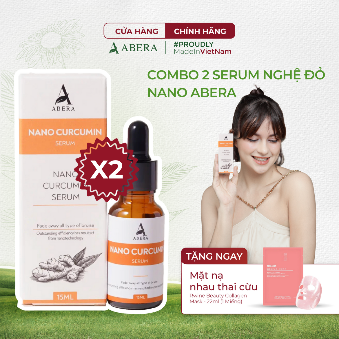 Serum Nghệ Đỏ Nano Abera - 15ML Làm Mờ Thâm Mụn, Thâm Quầng Mắt , Tinh Chất Dưỡng Trắng Da