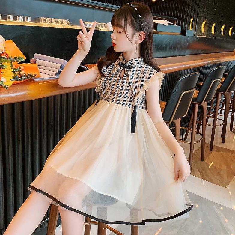 DONGSHOP Cô gái Hansuit ăn mặc mùa hè váy trẻ em Trung Quốc váy sợi gió cải thiện sườn xám cô gái váy công chúa mùa hè