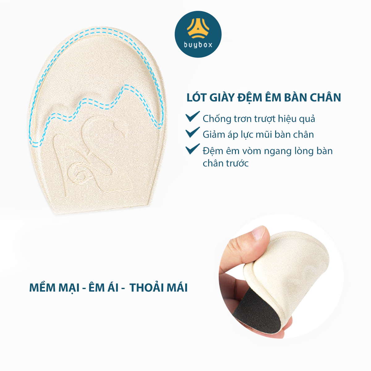 Lót giày 4D đệm êm vòm ngang lòng bàn chân và các ngón chân, chống trượt bàn chân về phía trước - buybox - BBPK181