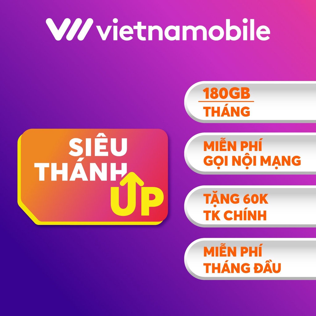 Sim 4G Vietnamobile Siêu Thánh Up (6 GB/ngày, miễn phí nội mạng) - Hàng chính hãng