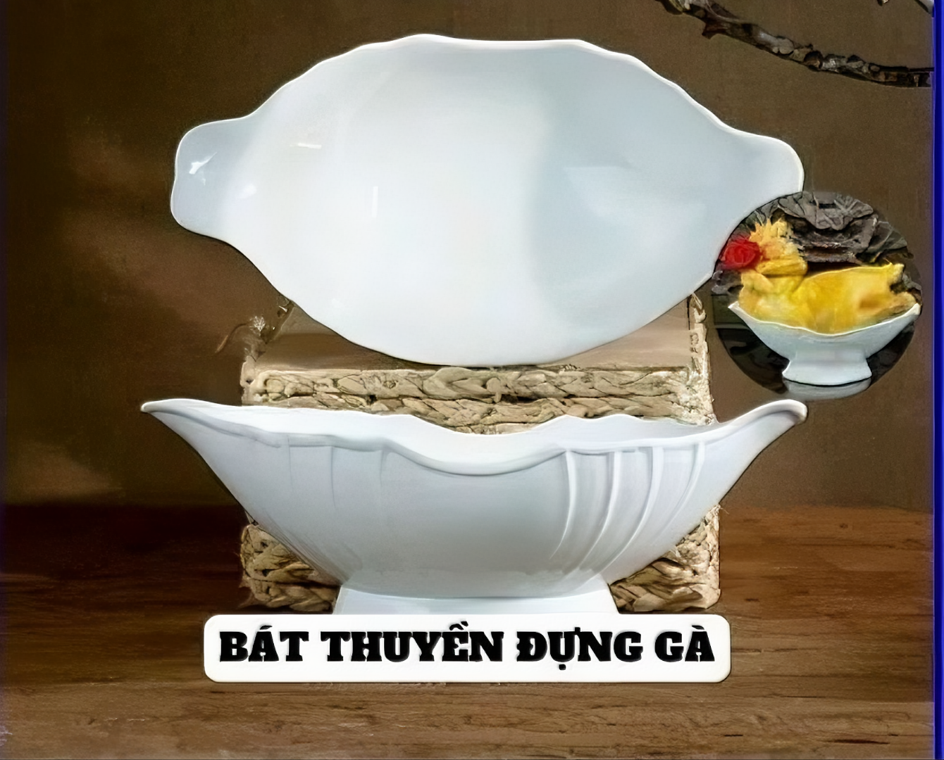 Bát đĩa thuyền KG90 đựng gà cúng nguyên con, hoa quả giúp trang trí sang trọng dài 30cm - Hàng chính hãng