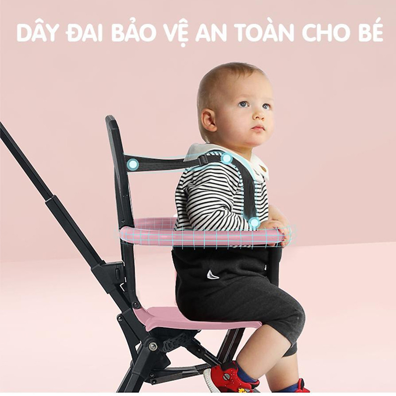 Xe đẩy du lịch đảo chiều gấp gọn siêu nhẹ Playkids có mái che nắng, trọng lượng chỉ 3,7kg, để được đằng trước xe máy, gấp gọn đựng được trong vali xách tay - TẶNG KÈM BẢNG NÚM GỖ CHO BÉ CHỦ ĐỀ NGẪU NHIÊN, Xe đẩy trẻ em, xe đẩy gấp gọn