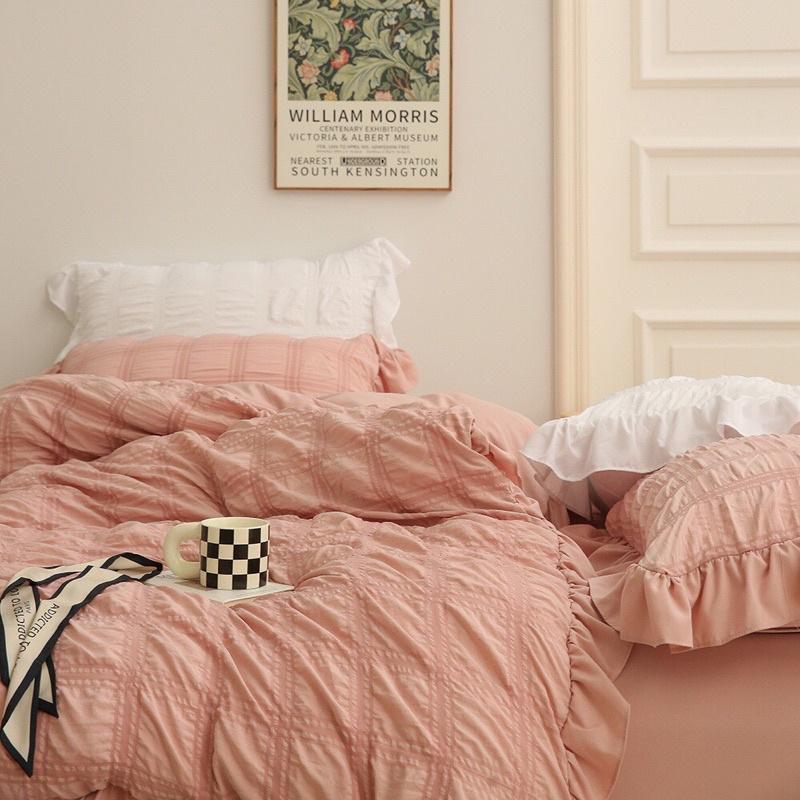 Bộ Chăn Ga Gối Cotton Đũi Bèo Độc Lạ Hàng Nhập Khẩu Cao Cấp 4 Món Vintage