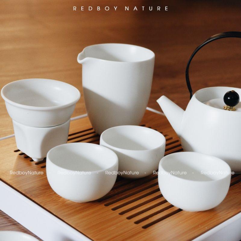 Bộ ấm trà gốm cao cấp màu trắng