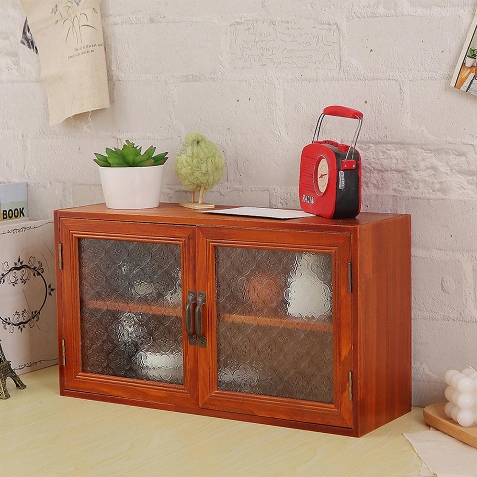 Wood Storage Cabinet Action Figures Display Shelf 2 Tiers Multipurpose Desktop Display Rack Shelf for Pantry Mugs Action Figures Cups