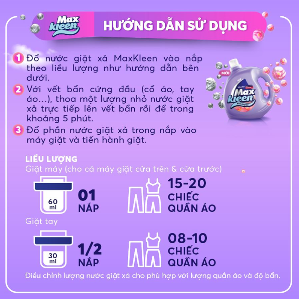 Combo 2 Túi nước giặt xả Maxkleen Hương Huyền Diệu 3.8kg/túi 