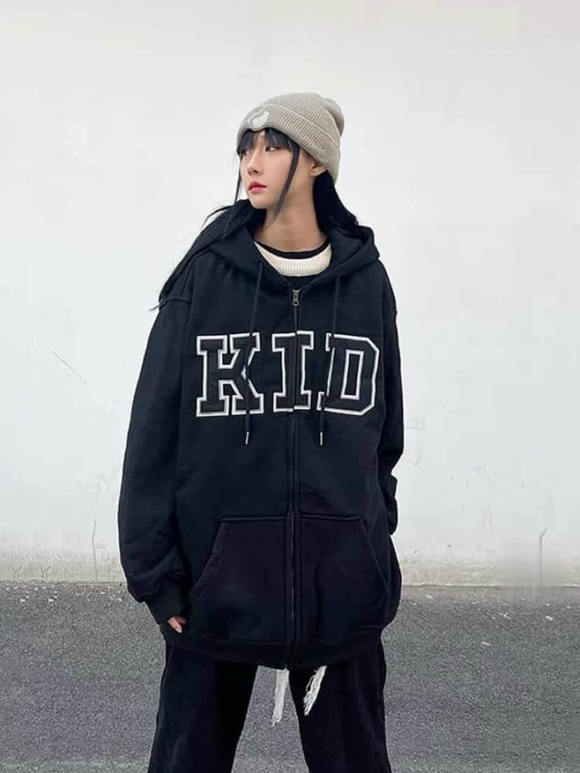 áo khoác nỉ hot , mặc cho mùa hè, Áo Hoodie Zip Kéo Khoá Chữ KID Cao Cấp Chất Nỉ Ngoại Dày Dặn Form Rộng Tay Phồng-Unisex Nam Nữ( Hàng Sẵn)