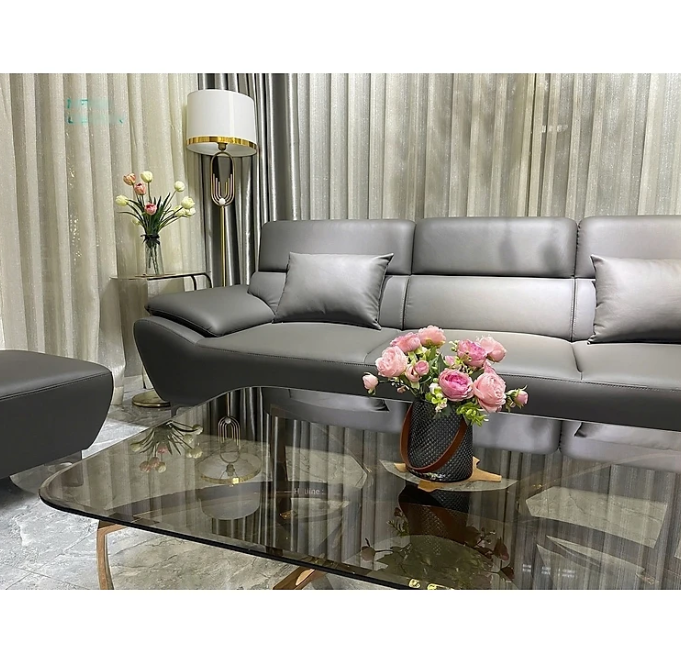 Sofa băng da bò Italy Tundo màu xám – SFBCT21 3m hàng cao cấp chuẩn da bò nhập khẩu Ý