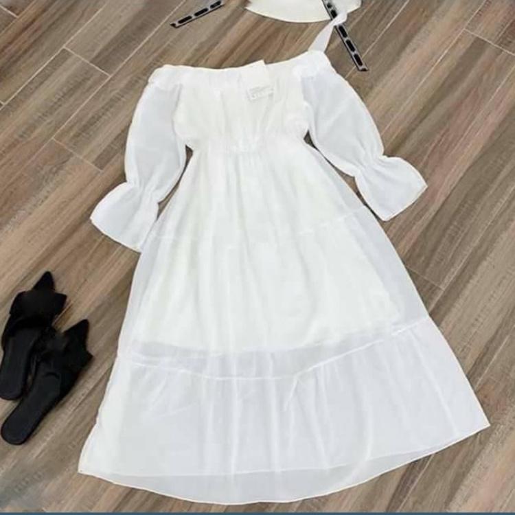 Đầm babydoll trắng dáng xòe váy công chúa bánh bèo xếp tầng phong cách trẻ trung ulzzang