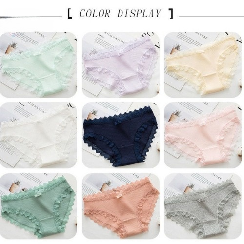 Quần Lót Cotton Sợi Tăm Tre Viền Ren Đính Nơ Thông Hơi Xuất Nhật Sexy Quyễn Rũ