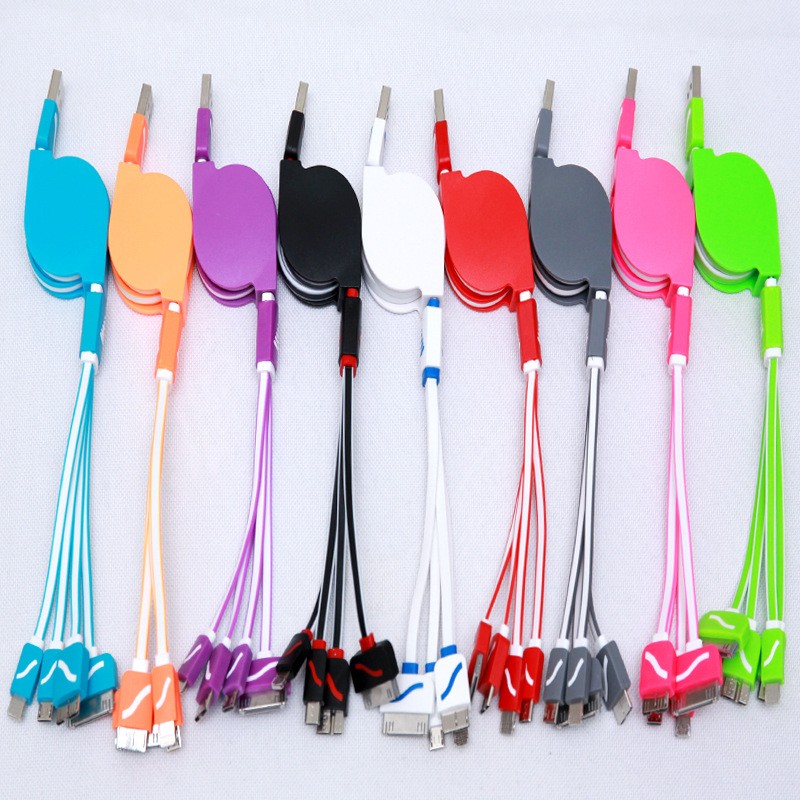 Dây sạc 4 đầu dây rút tặng kèm củ sạc 3 đầu đa năng, Shop giao mầu ngẫu nhiên