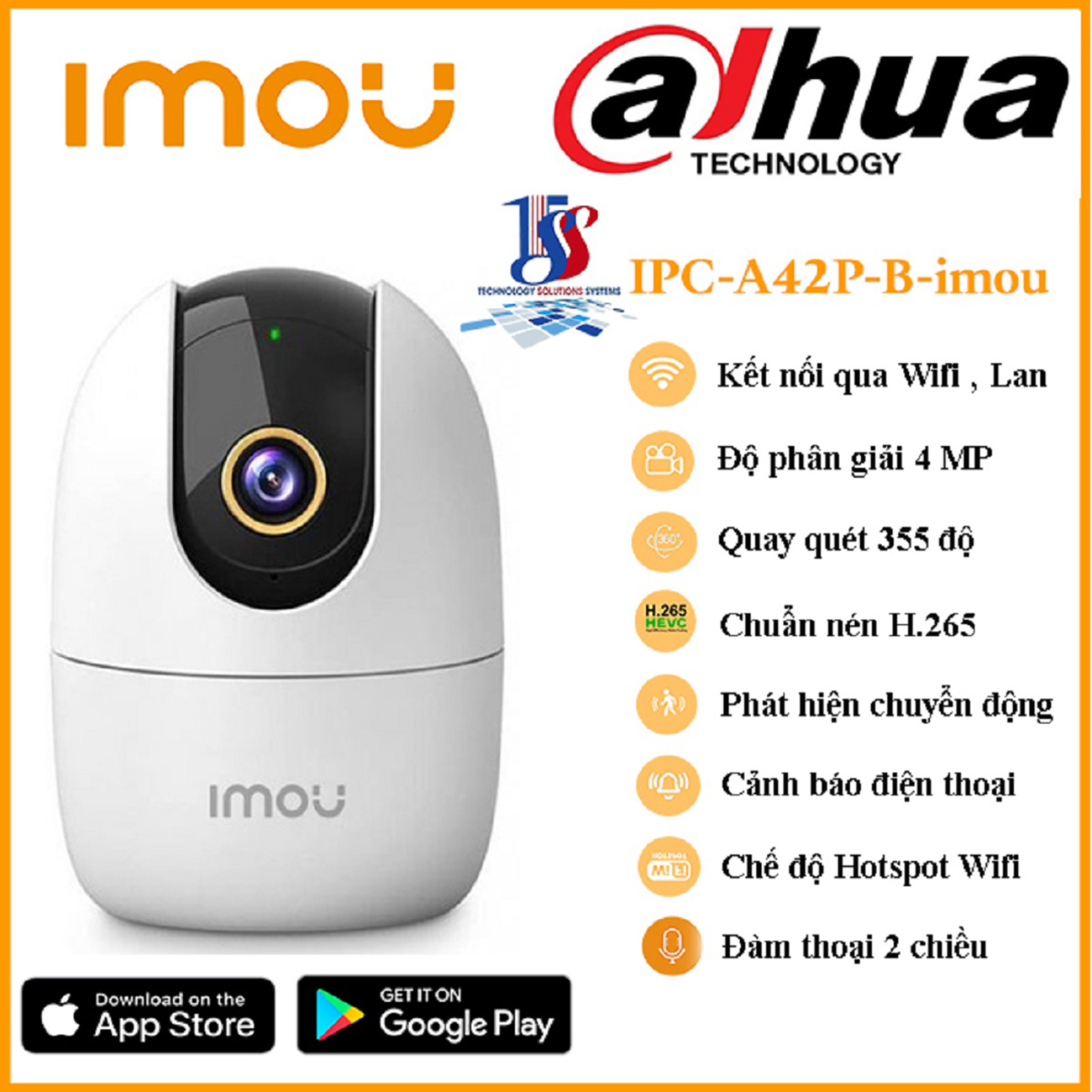 Camera wifi IMOU ranger 2 IPC-A42P 4.0 Megapixel, quay quét qua app, đàm thoại hai chiều, theo dõi thông minh - Hàng chính hãng bảo hành 24 tháng