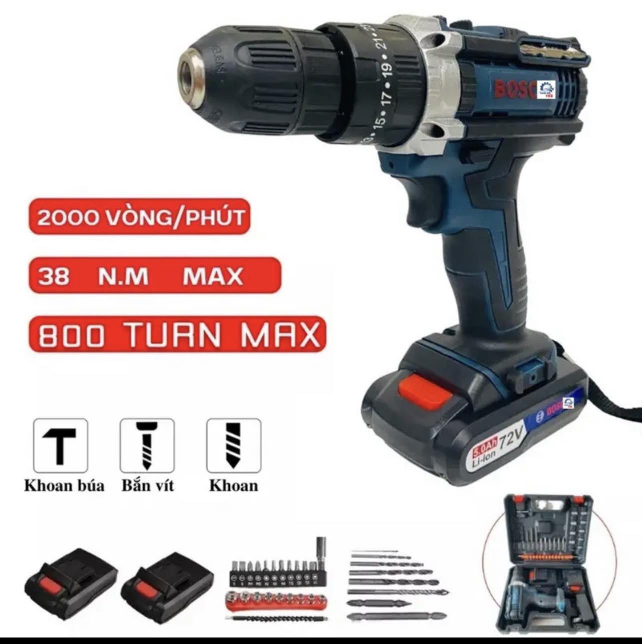 Máy khoan 36v 3 chức năng có búa khoan tường-khoan pin 36v