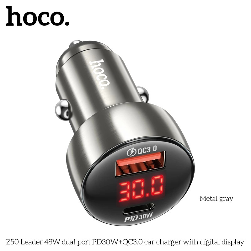 Tẩu sạc 30W (Type C + USB) Hoco Z50 sạc nhanh cho điện thoại Samsung/ iP/ Xiaomi _ Hàng chính hãng