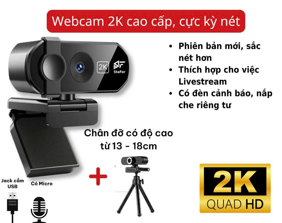 Webcam Cho Máy Tính PC Laptop 2K FullHD Kèm Mic Tích Hợp Micro To Rõ Cho Cuộc Gọi Video Call Zoom Góc Siêu Rộng New Chất Lượng Cao Để Live Stream Học Online Hàng Nhập Khẩu