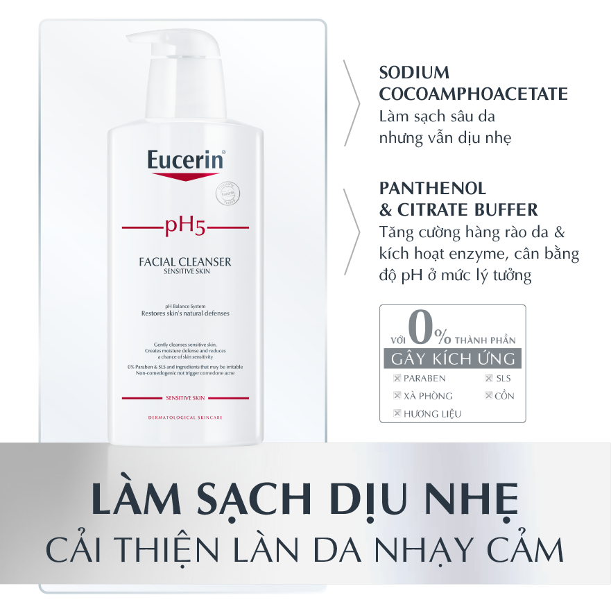 Sữa rửa mặt không gây kích ứng cho da nhạy cảm Eucerin pH5 Facial Cleanser 400ml