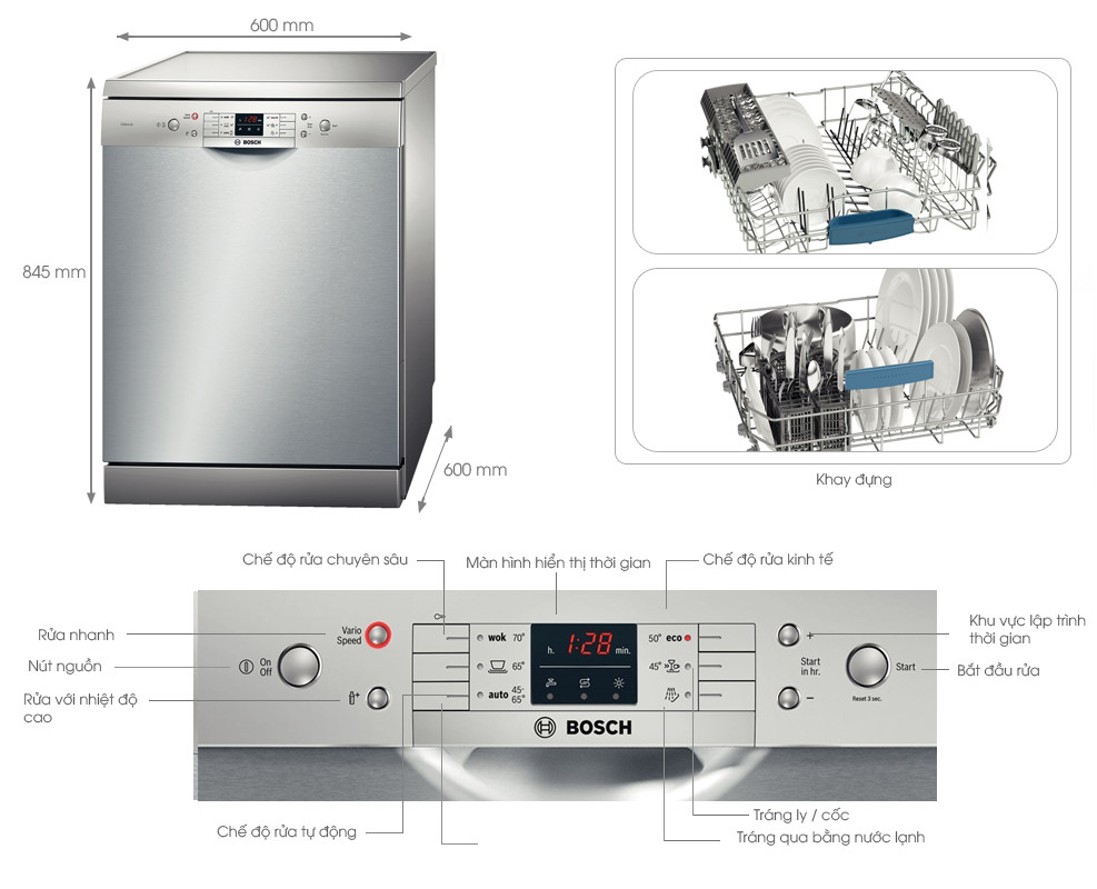 Máy Rửa  Chén Bát Bosch SMS63L08EA - hàng chính hãng