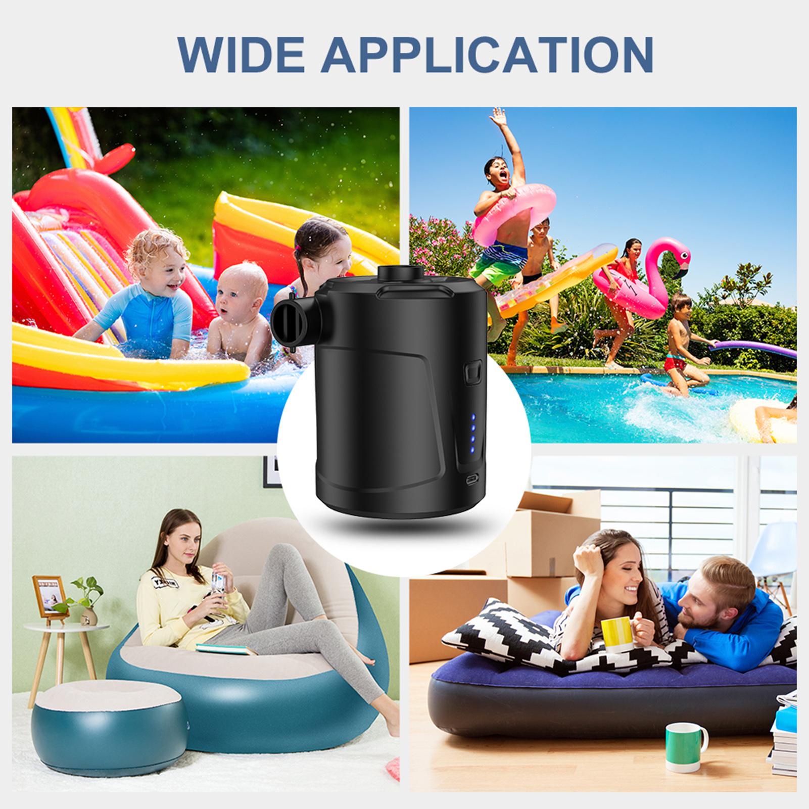 Electric Air Pump Rechargeable Air Mattress Pump Fast Air Inflator with 3 Nozzles for Camping Inflatable Mattresses Air Beds Boats Inflatable Sofas Round Black