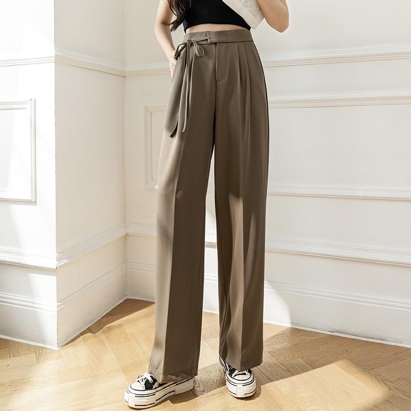 Quần ống rộng nữ lưng cao thắt dây nơ 1 bên culottes ống suông dài màu đen nâu kem mặc đi học làm cực đẹp - Kanimi