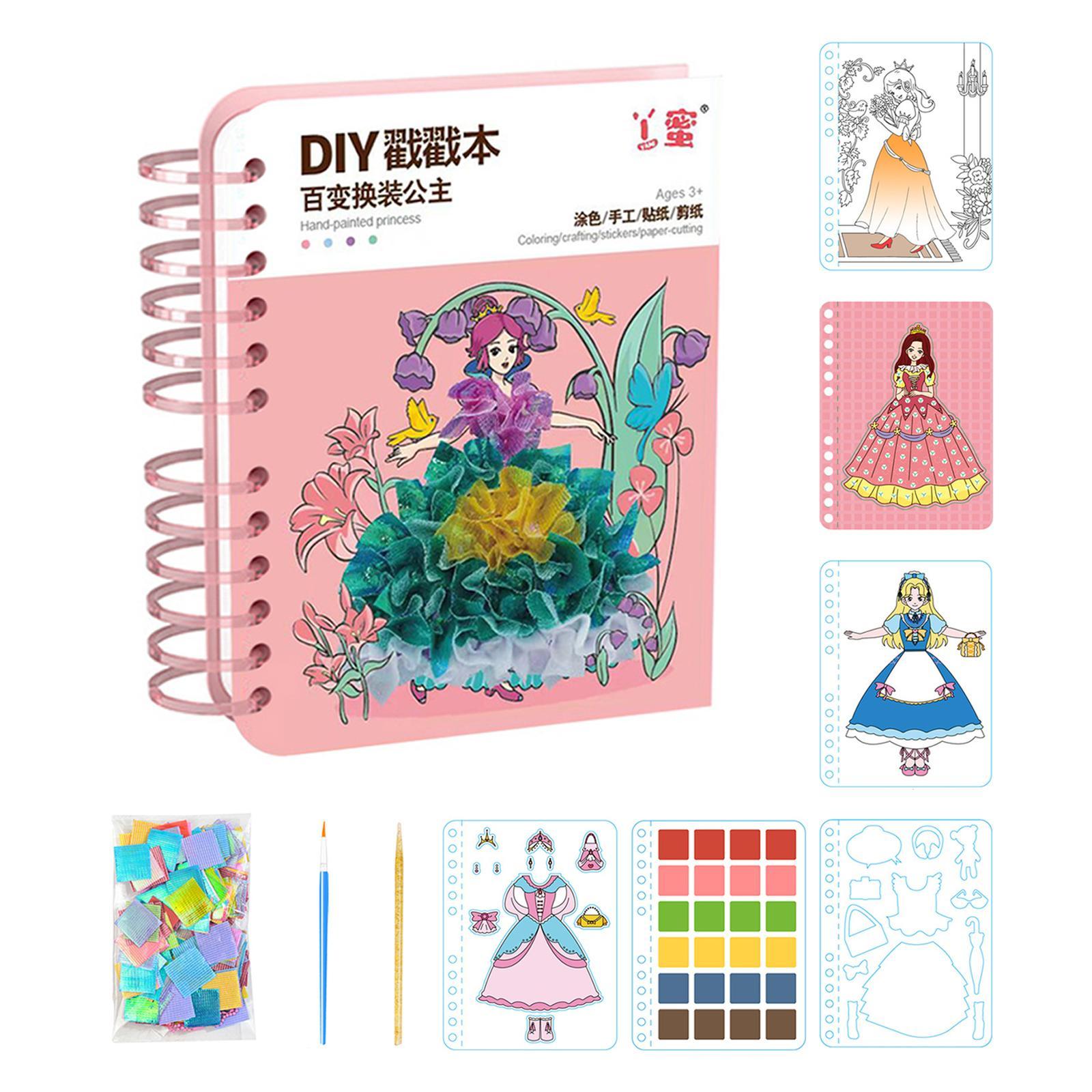 Colorful Watercolor Painting Book, Princess Theme Reusable Sticker Book, Removable Travel Sticker Book for Kids Birthday Party Supplies Awards