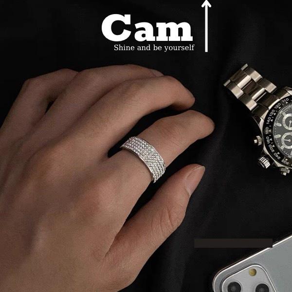 Nhẫn Nam nữ Thời Trang Đính Đá Lấp Lánh DRING Màu Bạc Cá Tính Hàn Quốc - Nhẫn Nam Đẹp Chất Liệu Titan - DRING - Camcam