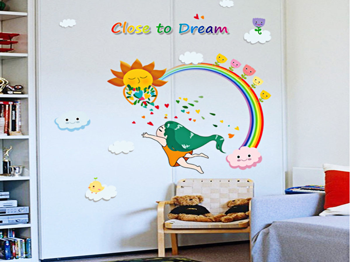 Decal dán tường bé cầu vồng