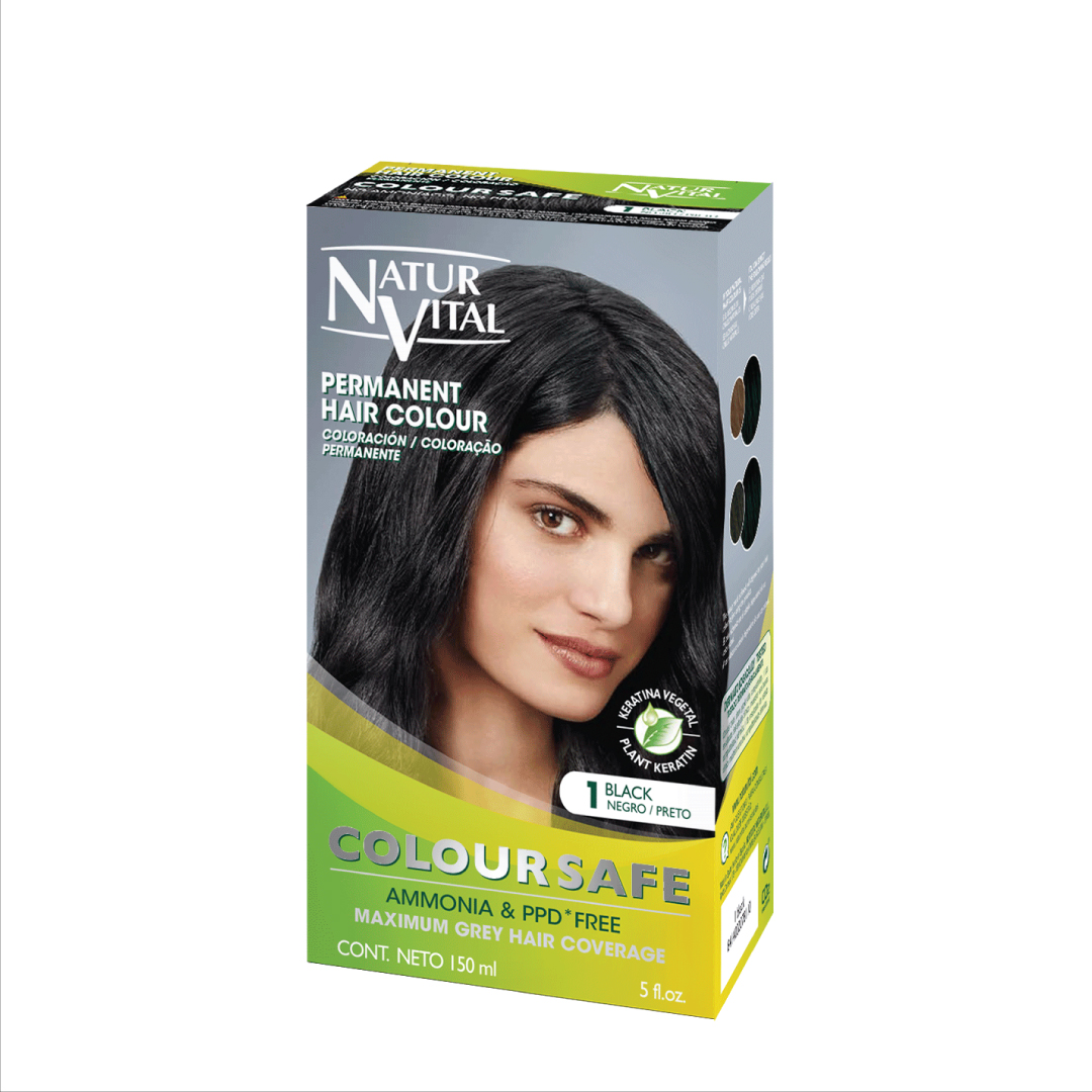 Thuốc Nhuộm Dưỡng Tóc NaturVital Colour Safe Permanent Hair Dye Chiết Xuất Lúa Mì & Đậu Nành, Giúp Làm Mới, Giữ Màu, Mang Đến Độ Mượt Bồng Bềnh - Màu Đen