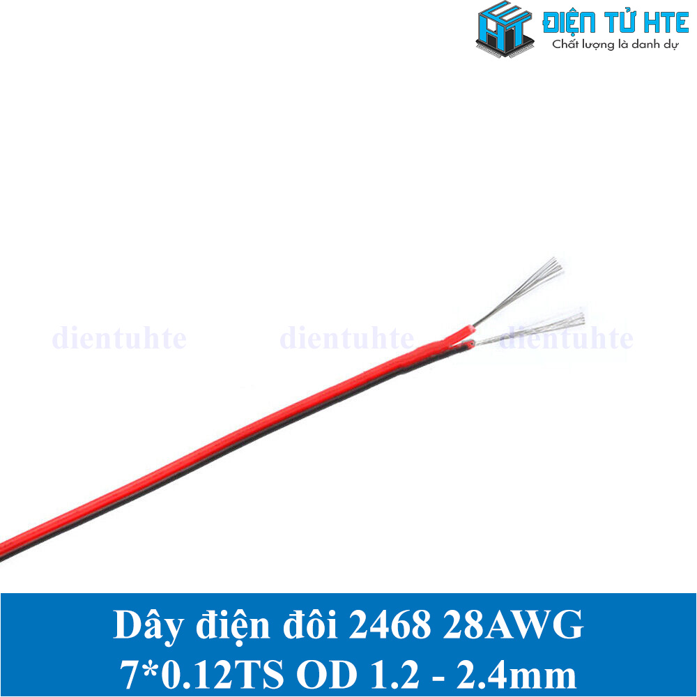 Combo 5 mét Dây điện đôi Đen đỏ 2468 28AWG 7*0.12TS OD 1.2 - 2.4mm