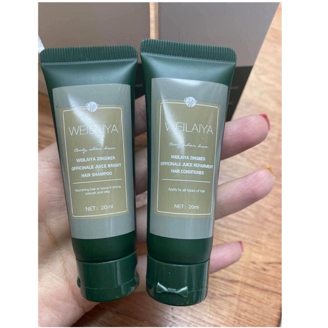 Bộ gội xả Weilaiya gừng hà thủ ô ngăn rụng tóc giúp mọc tóc suôn mượt tem nâu 650ml
