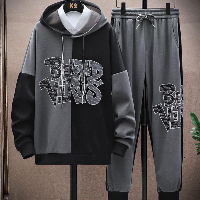 Set Bộ Nỉ Nam Áo Hoodies Phối Hai Màu Kết Hợp Quần Bo Gấu Họa Tiết Chữ Beloved Virus Thời Trang Zenkonu QA NAM 129V1