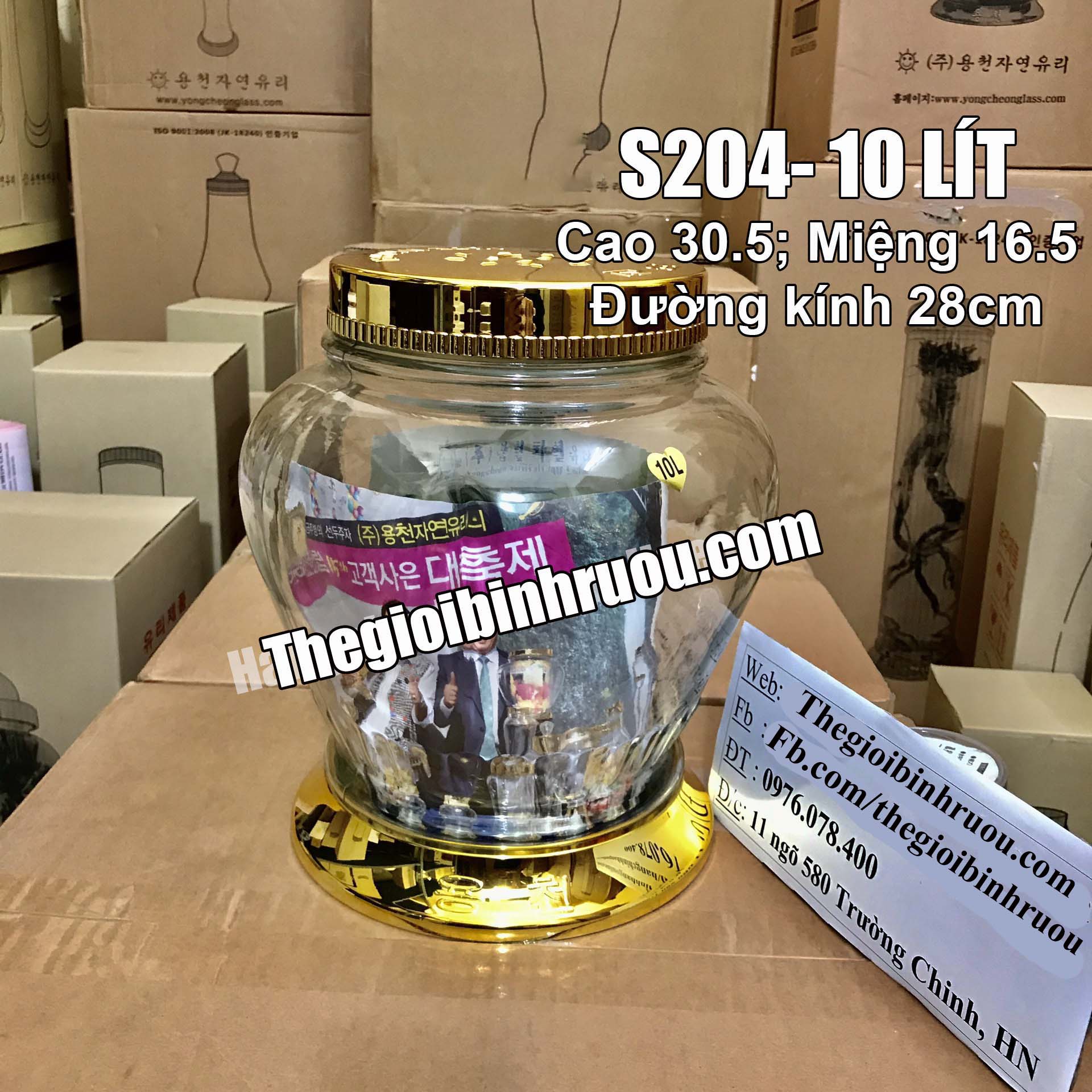 Bình Thủy Tinh Ngâm Rượu Hàn Quốc 10L - Bình Hình Chum