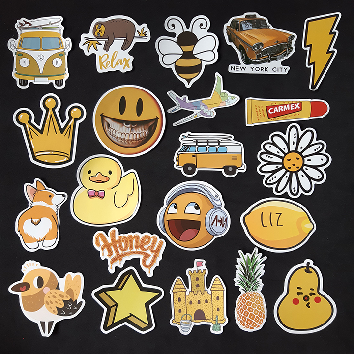 Bộ Sticker dán cao cấp chủ đề MÀU VÀNG - YELLOW - Dùng dán Xe, dán mũ bảo hiểm, dán Laptop...