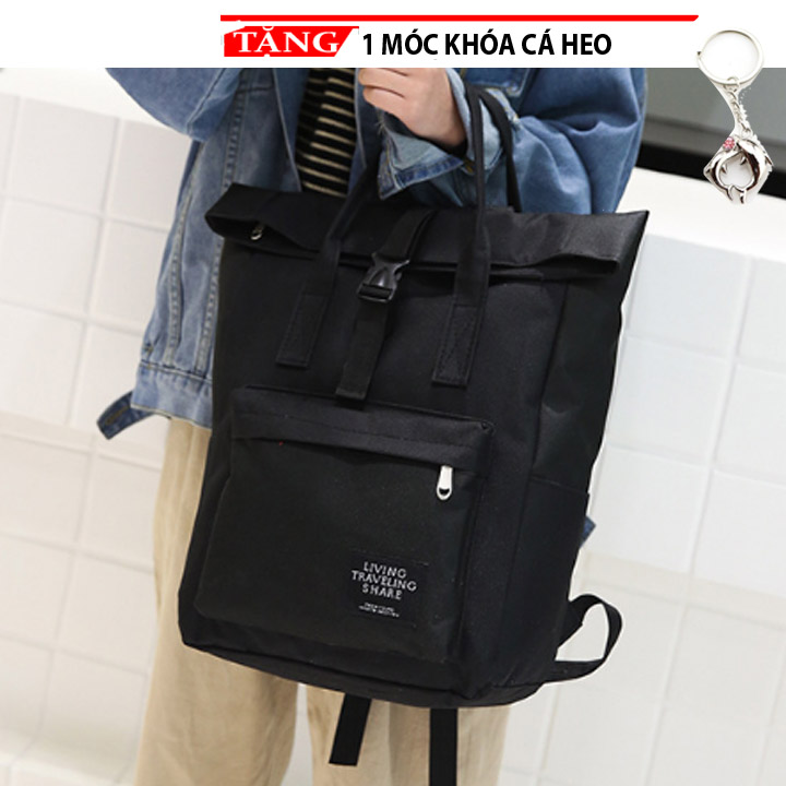 Balo unisex học sinh văn phòng Kiểu nắp gập đa năng DF44 Tặng móc khóa cá heo