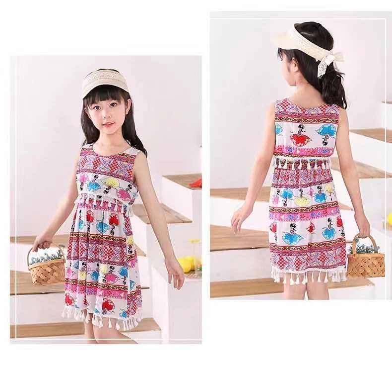 CHENGRUI Bé gái dân tộc phong cách ăn mặc mùa hè bông lụa vest không tay trung bình trẻ em
