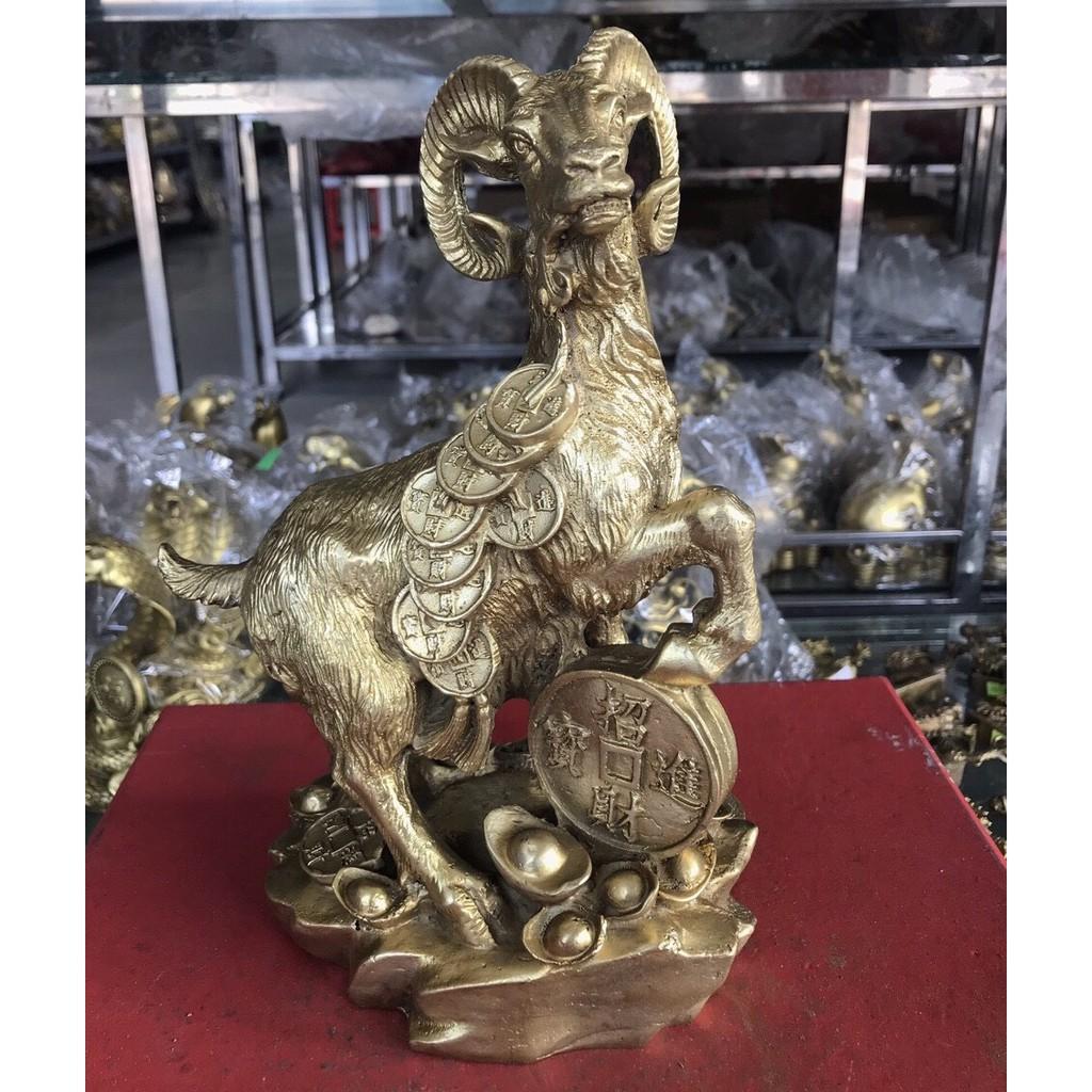 Tượng dê kim tiền đứng bệ vàng bằng đồng MS760