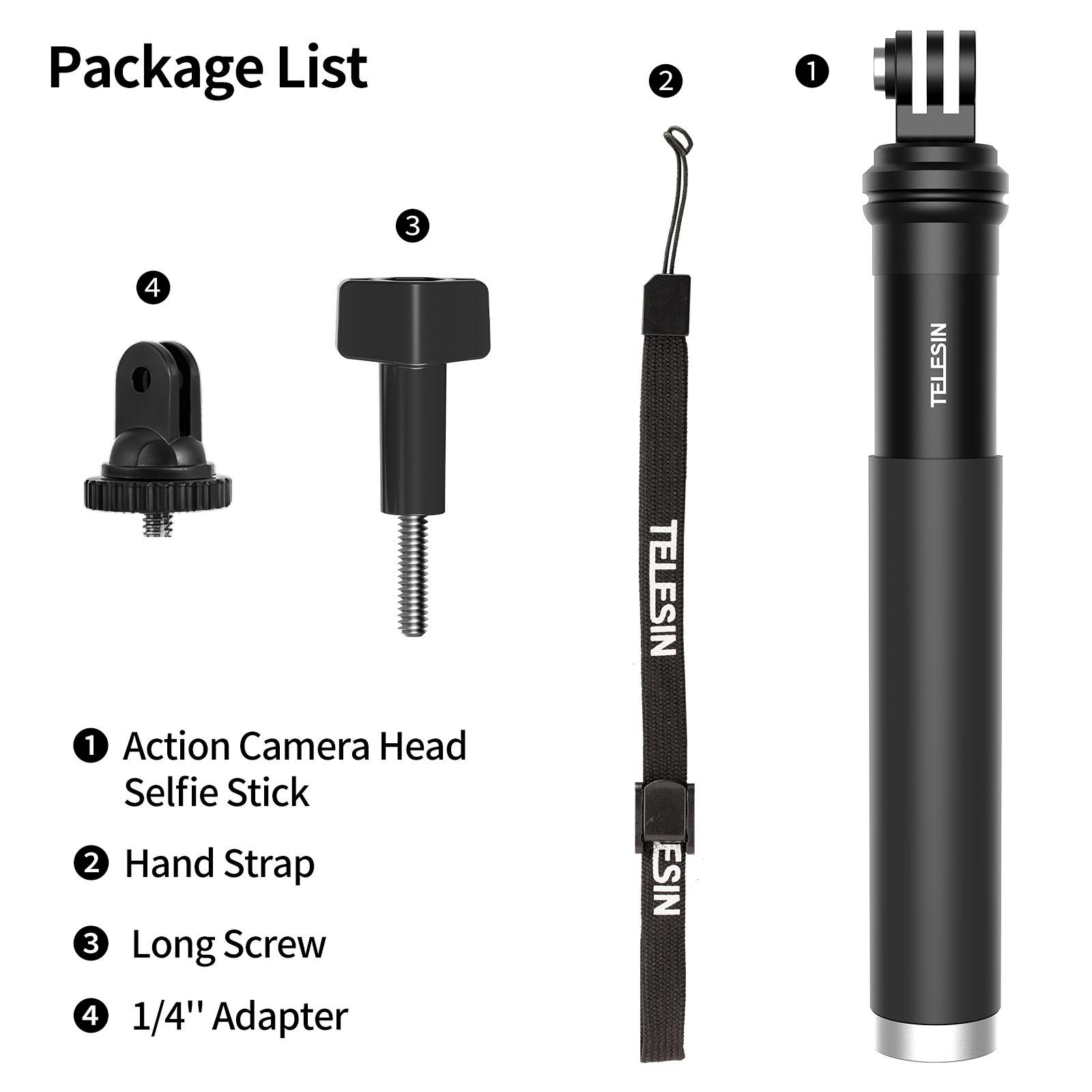 Telesin 90cm selfie Stick với giá ba chân hợp kim nhôm cho GoPro Hero 11 10 9 8 7 5