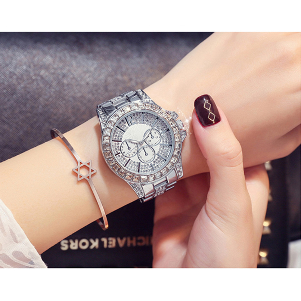 Đồng hồ nữ phong cách thạch anh Rhinestone,Bề mặt nhẵn bóng, không dễ trầy xước.thiết kế sang trọng