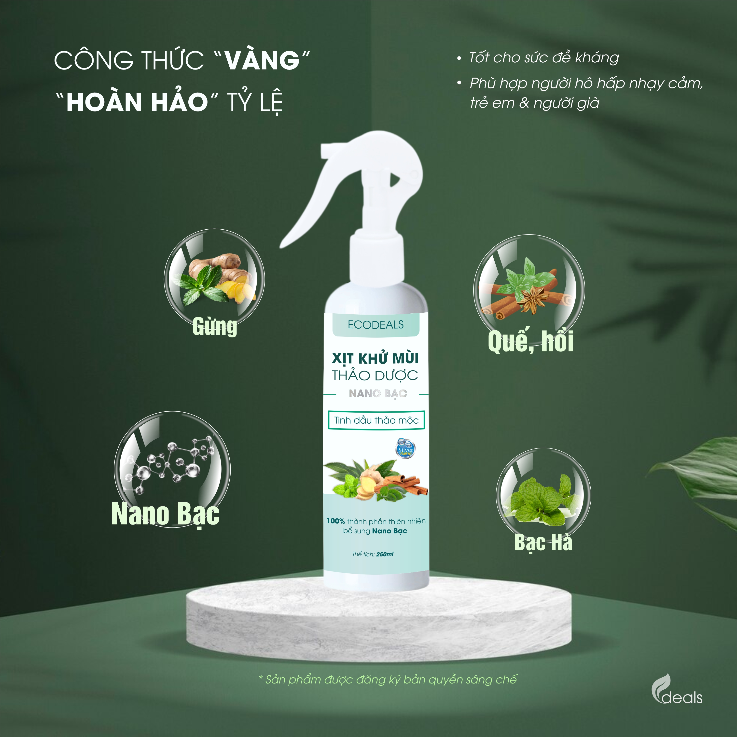 Xịt Khử mùi Kháng khuẩn thảo dược công nghệ Nano Bạc ECODEALS - Tinh dầu Thảo mộc