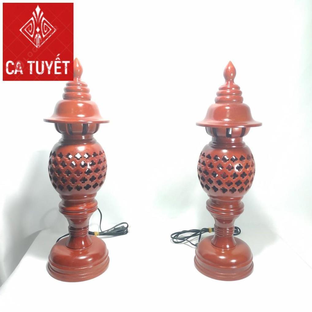 BỘ ĐÈN THỜ PHONG THỦY GỖ HƯƠNG ĐỎ CHUẨN 100%-ĐÃ KÈ BÓNG THỜ ( LOẠI CAO 41CM) ẢNH THẬT